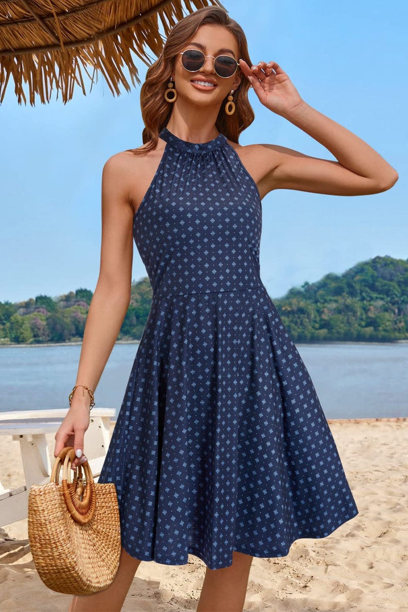 OUGES Women's Summer Dresses Floral Sundresses Halter Neck Cruise Outfits Beach Vacation Casual Graduation Derby Dress 2026(Floral-11,L) - Image 2